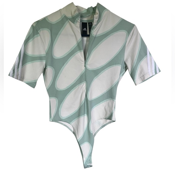Adidas Marimekko Light Green and White Zip Up Bodysuit in Size Small - Picture 8 of 16